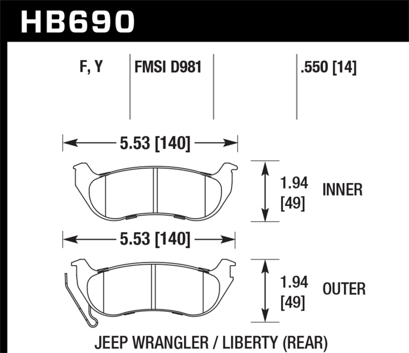 Hawk 03-07 Jeep Liberty (KJ) / 03-06 Jeep Wrangler (w/ Rear Disc Brakes) LTS Street Rear Brake Pads - HB690Y.550
