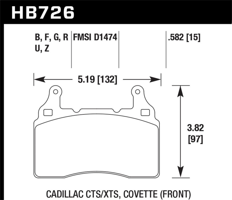 Hawk 2014 Chevrolet Corvette DTC-60 Front Brake Pads - HB726G.582