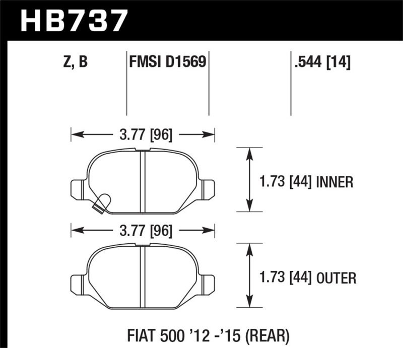 Hawk 12-15 Fiat 500 Abarth Rear Performance Ceramic Street Brake Pads - HB737Z.544