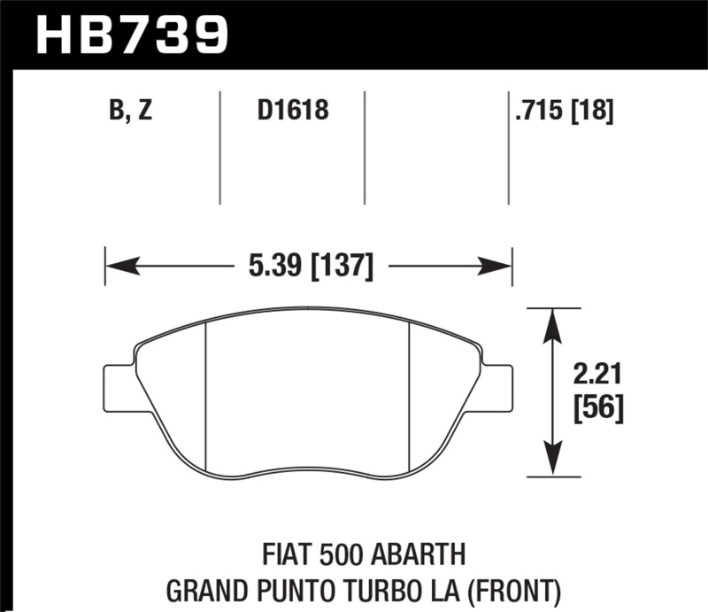 Hawk 2013 Fiat 500 Abarth Front HPS 5.0 Street Brake Pads - HB739B.715