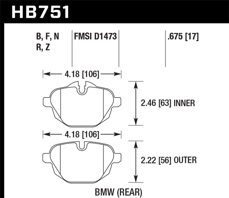 Hawk 2015 BMW 428i Gran Coupe / 11-16 535i / 11-16 X3/X4 HPS 5.0 Rear Brake Pads - HB751B.675