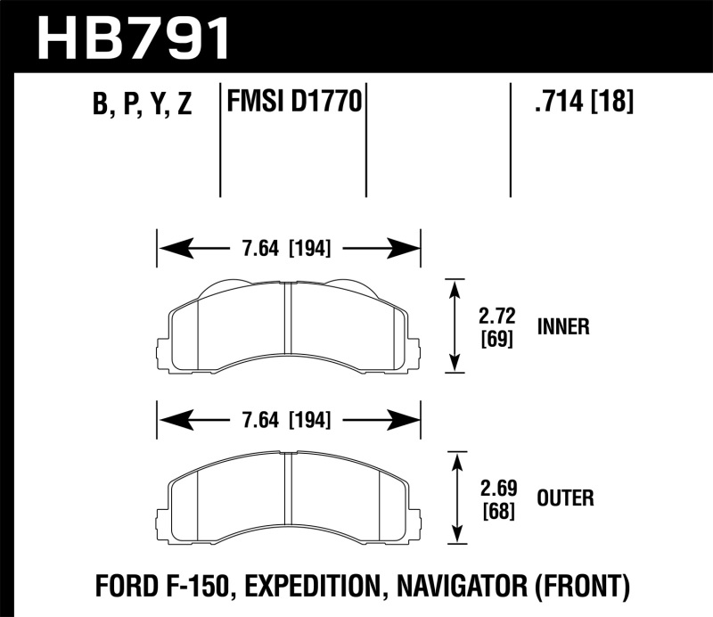 Hawk 14-16 Ford F-150 LTS Street Front Brake Pads - HB791Y.714