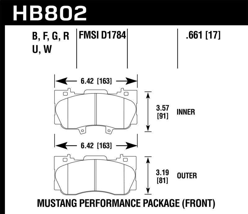 Hawk 15-17 Ford Mustang Performance Pkg (NON GT) HPS Front Brake Pads - HB802F.661