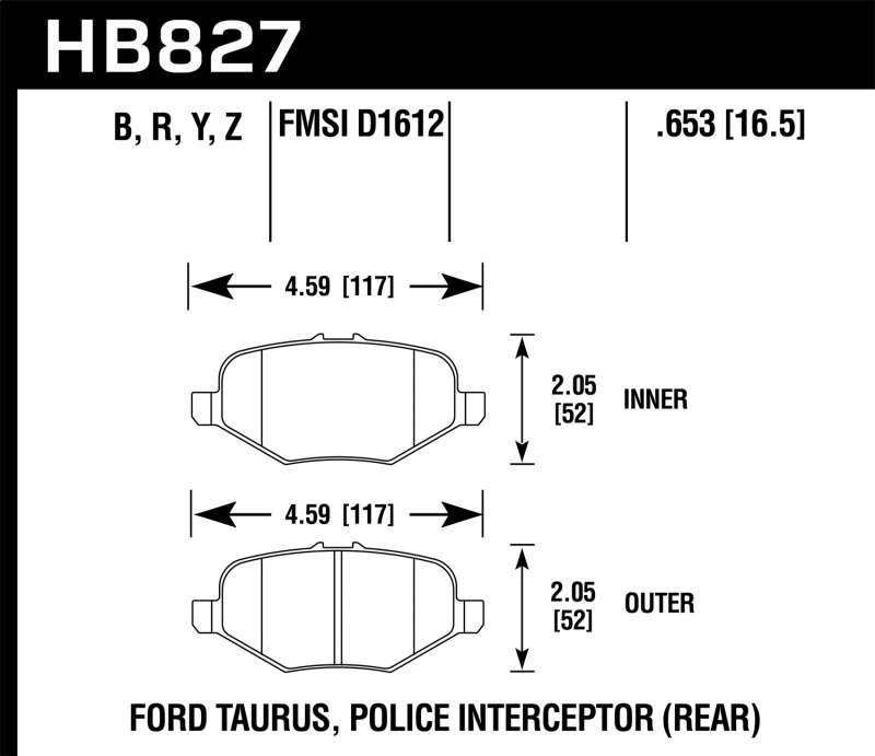 Hawk 13-16 Ford Taurus SHO HPS 5.0 Rear Brake Pads - HB827B.653