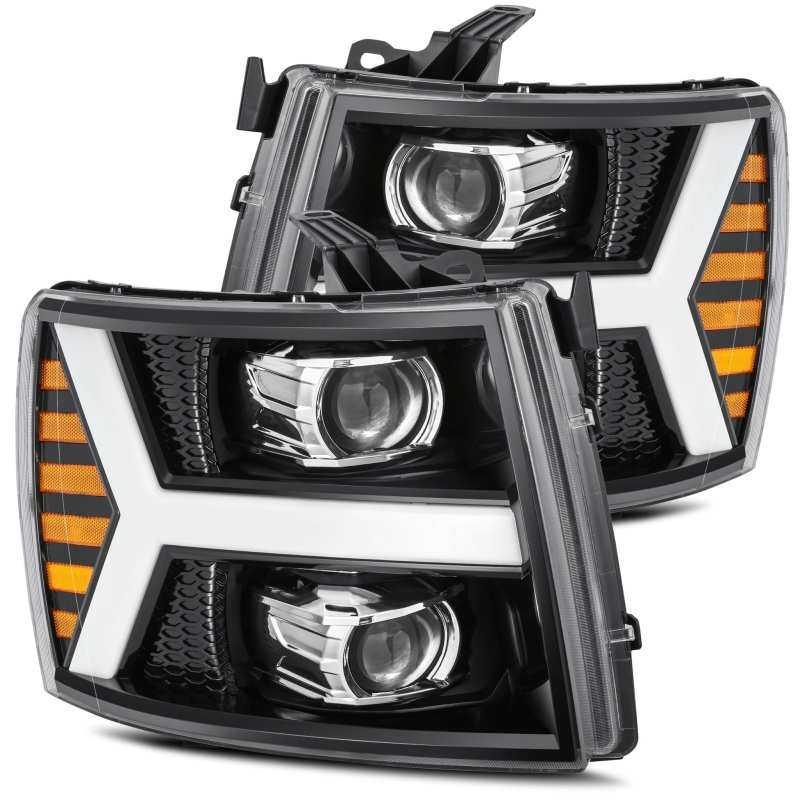 AlphaRex 07-13 Chevy 1500HD PRO-Series Proj Headlight Plank Style Gloss Blk w/Activ Light/Seq Signal - 880206