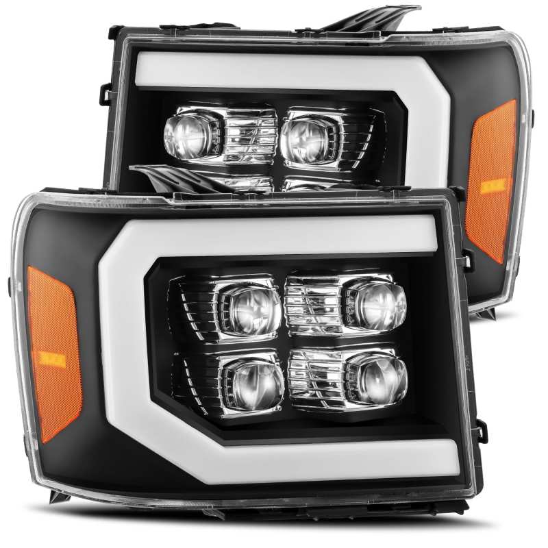 AlphaRex 07-13 GMC 1500HD NOVA LED Proj Headlight Plank Style Gloss Blk w/Activ Light/Seq Signal/DRL - 880609