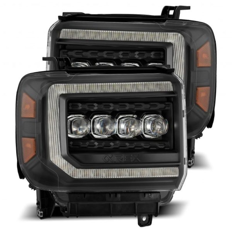 AlphaRex 14-18 GMC Sierra NOVA LED Proj Headlights Plank Style Black w/Activ Light/Seq Signal/DRL - 880617