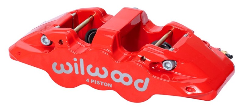 Wilwood Caliper - Aero4-DS Forged Four-Piston Caliper Black 1.12in Piston 1.10in Rotor - Red - 120-14440-RD