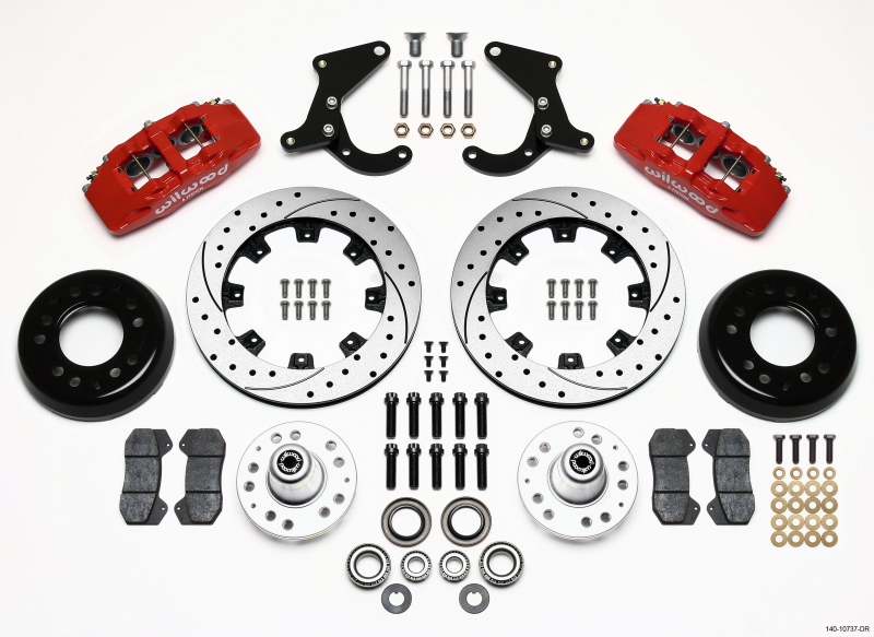 Wilwood Dynapro 6 Front Hub Kit 12.19in Drilled Red 55-57 Chevy - 140-10737-DR