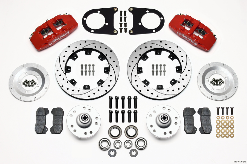 Wilwood Dynapro 6 Front Hub Kit 12.19in Drilled Red 37-48 Ford Psgr. Car Spindle - 140-10739-DR