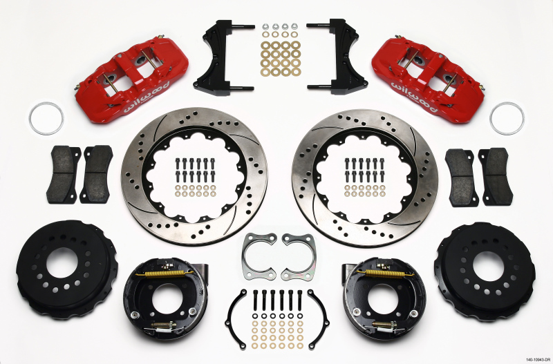 Wilwood AERO4 Rear P-Brake Kit 14.00in Drilled Red Chevy 12 Bolt w/ C-Clips - 140-10943-DR