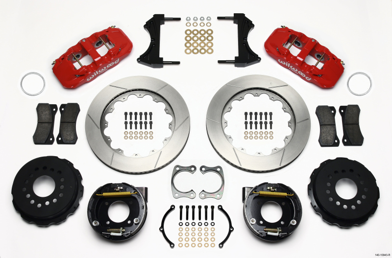 Wilwood AERO4 Rear P-Brake Kit 14.00in Red Chevy 12 Bolt w/ C-Clips - 140-10943-R