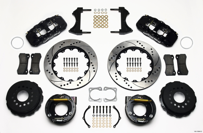 Wilwood AERO4 Rear P-Brake Kit 14.00in Drilled Chevy 12 Bolt-Spec 3.15in Brng - 140-10945-D