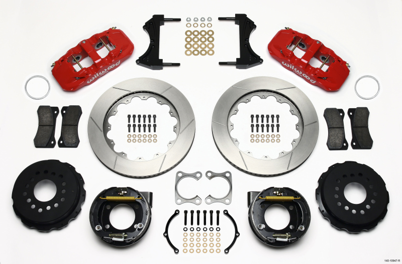 Wilwood AERO4 Rear P-Brake Kit 14.00in Red Big Ford Old Style 2.36in Offset - 140-10947-R