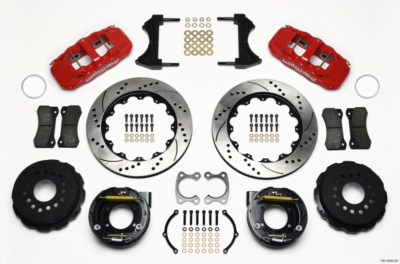 Wilwood AERO4 Rear P-Brake Kit 14.00in Drilled Red Small Ford 2.66in Offset - 140-10946-DR