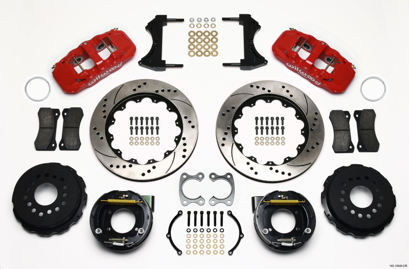 Wilwood AERO4 Rear P-Brake Kit 14.00in Drilled Red Small Ford 2.50in Offset - 140-10949-DR