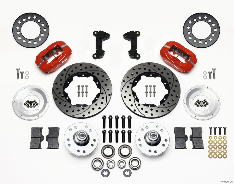 Wilwood Forged Dynalite Front Kit 11.00in Drill-Red 74-80 Pinto/Mustang II Disc Spindle only - 140-11017-DR