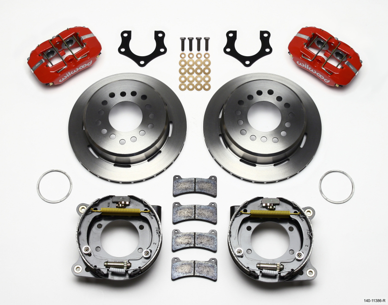 Wilwood Dynapro Low-Profile 11.00in P-Brake Kit - Red Mopar/Dana 2.50in Off w/Snap Ring Brng - 140-11386-R