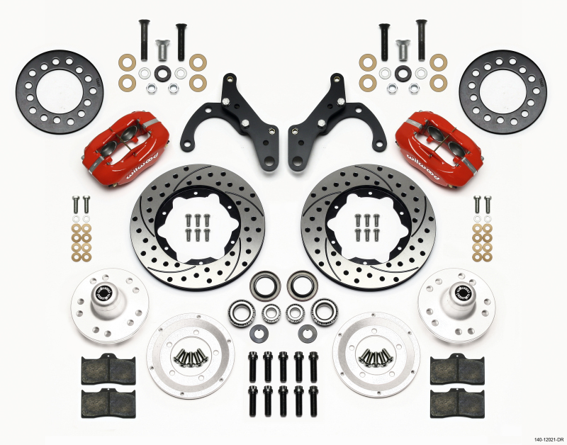 Wilwood Forged Dynalite Front Kit 11.00in Drill-Red 65-68 Chevy Impala -Drum Spindle - 140-12021-DR