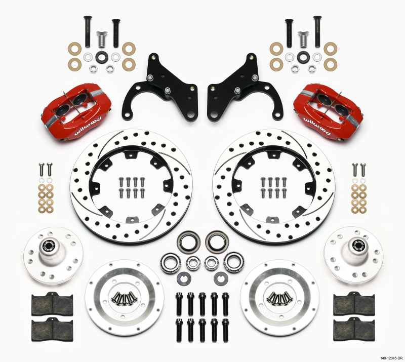 Wilwood Forged Dynalite Front Kit 12.19in Drilled Red 69-70 Impala Drum/Disc 69-82 Vette - 140-12045-DR