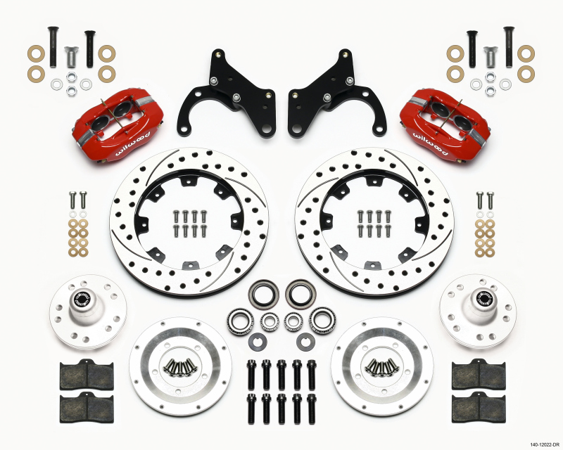 Wilwood Forged Dynalite Front Kit 12.19in Drilled Red 65-68 Chevy Impala -Drum Spindle - 140-12022-DR