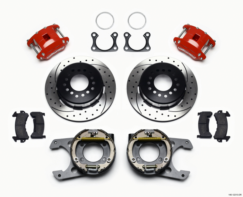 Wilwood D154 P/S P-B Kit Drilled-Red Big Ford 2.36in Offset - 140-12213-DR