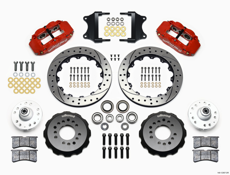 Wilwood Narrow Superlite 6R Front Hub Kit 12.88in Red Heidts Tri -5 2 inch Drop Spindle - 140-12307-DR