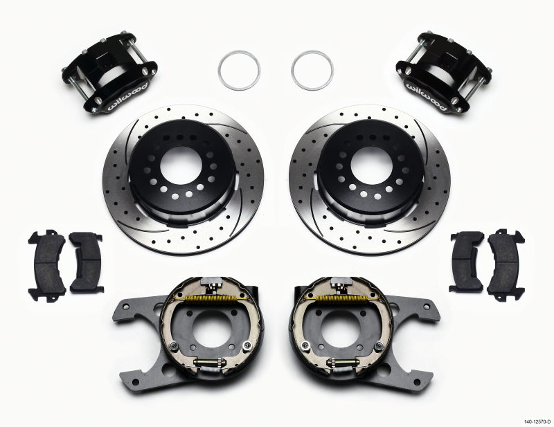 Wilwood D154 P/S Park Brake Kit Drilled 12 Bolt 2.75in offset Staggered Shock - 140-12570-D