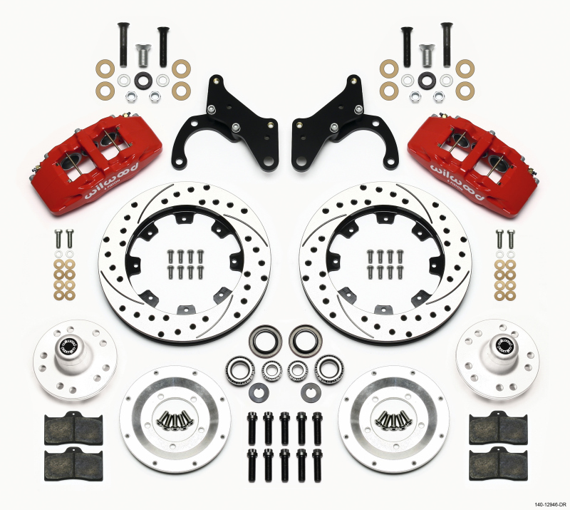 Wilwood Dynapro 6 Front Hub Kit 12.19in Drilled Red 69-70 Impala Drum/Disc 69-82 Vette - 140-12946-DR