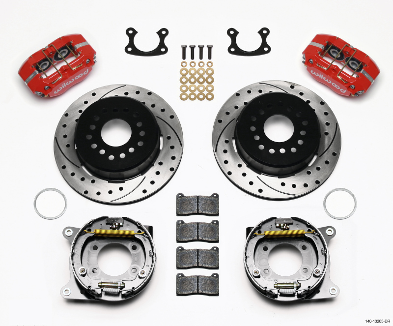 Wilwood Dynapro Dust-Boot P/S Park Brake Kit Drilled Red Small Ford 2.66in Offset - 140-13205-DR