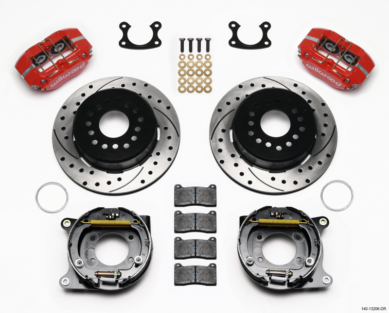 Wilwood Dynapro Dust-Boot P/S Park Brake Kit Drilled Red Small Ford 2.50in Offset - 140-13206-DR