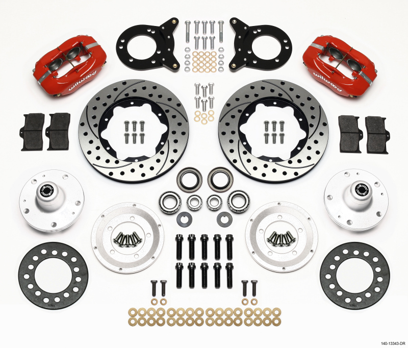 Wilwood Dynapro Dust-Boot Front Kit 11.00in Dril Red 1965-1969 Mustang Disc & Drum Spindle - 140-13343-DR