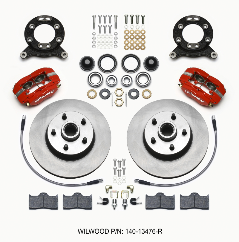 Wilwood Forged Dynalite-M Front Kit 11.30in 1 PC Rotor&Hub Red 1965-1969 Mustang Disc & Drum Spindle - 140-13476-R