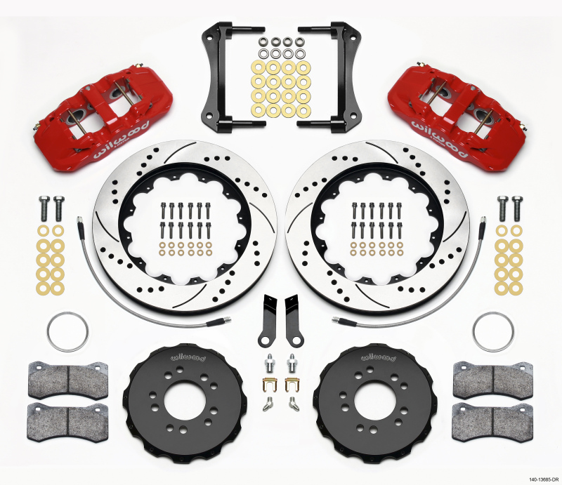 Wilwood AERO6 Front Hat Kit 14.00 Drilled Red 2005-2014 Mustang w/ BMR Suspn. w/Lines - 140-13685-DR