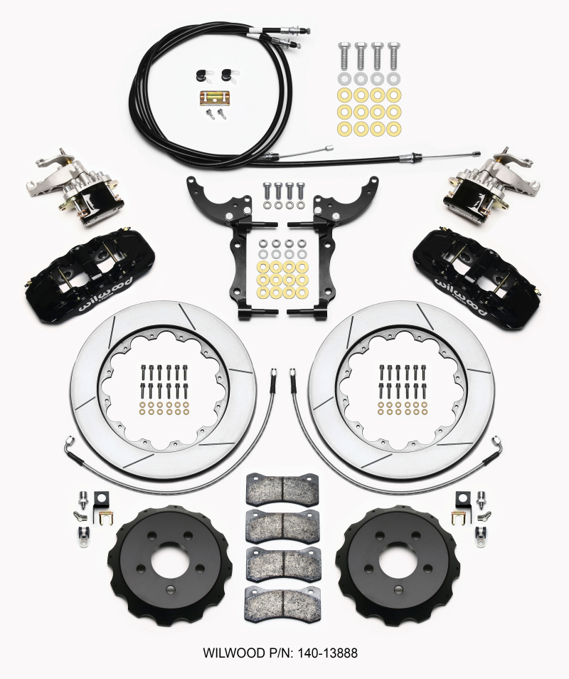 Wilwood AERO4 / MC4 Rear Kit 14.00 2015-Up Mustang w/Lines & Cables - 140-13888