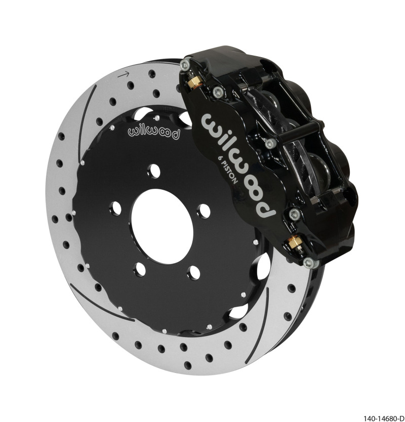 Wilwood Narrow Superlite 6R Front Big Brake Kit 12.88in Drilled Black 05-11 Ford Crown Victoria - 140-14680-D