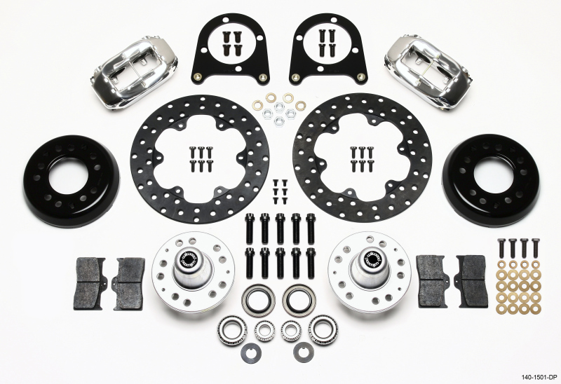 Wilwood Forged Dynalite Front Drag Kit Drilled Polished 37-48 Ford Psgr. Car Spindle - 140-1501-DP