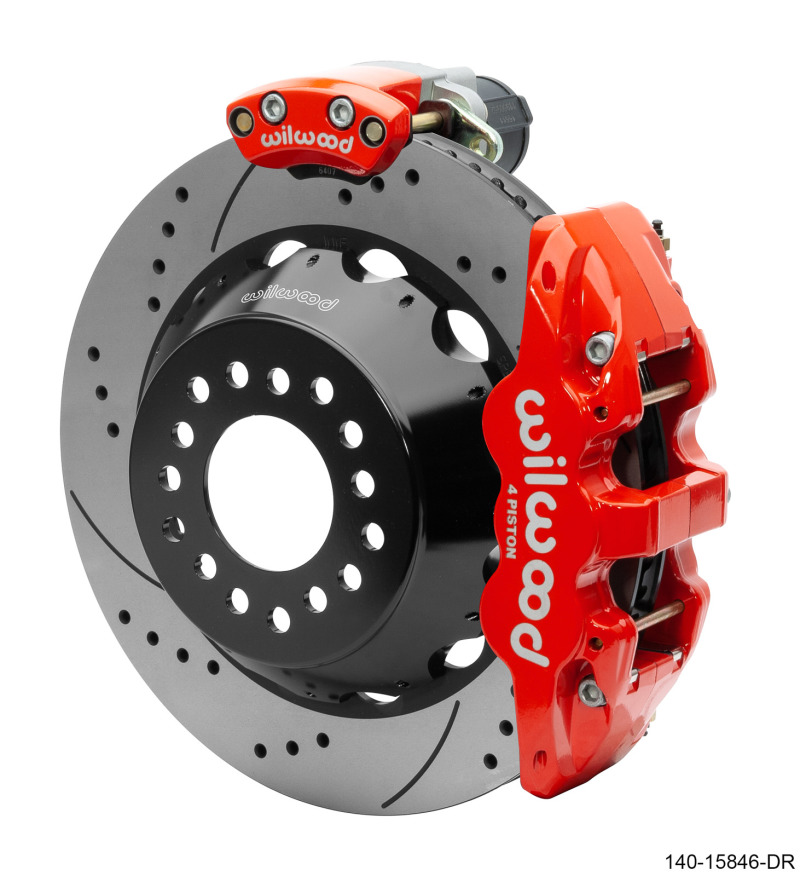 Wilwood Narrow Superlite 4R Rear P-Brk Kit AERO4 14in Rotor Big Ford New Style 2.5in Off - SRP Red - 140-15846-DR