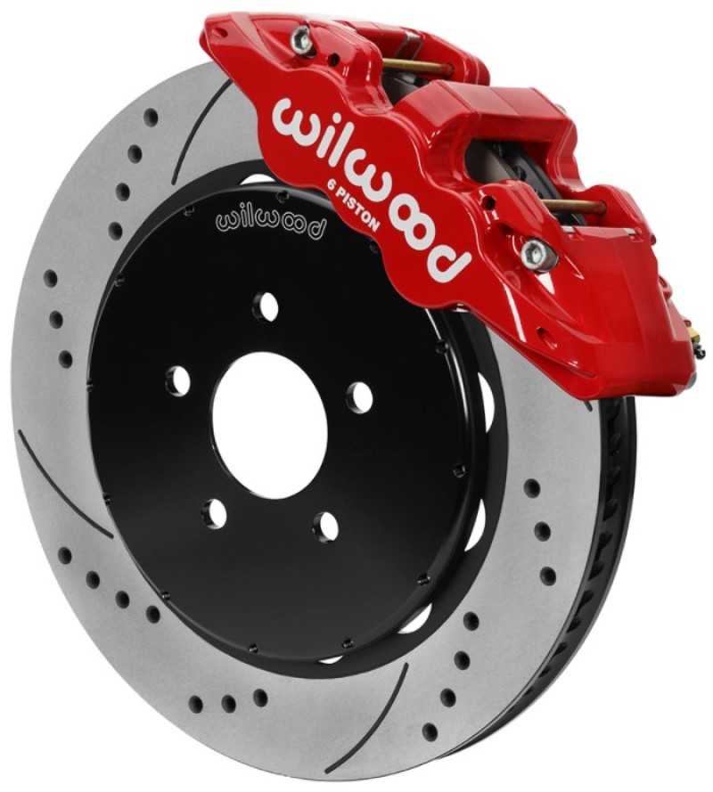 Wilwood AERO6 Front Brake Kit 14.00 Drilled & Slotted 94-04 Ford Mustang Cobra Red w/Lines - 140-16403-DR