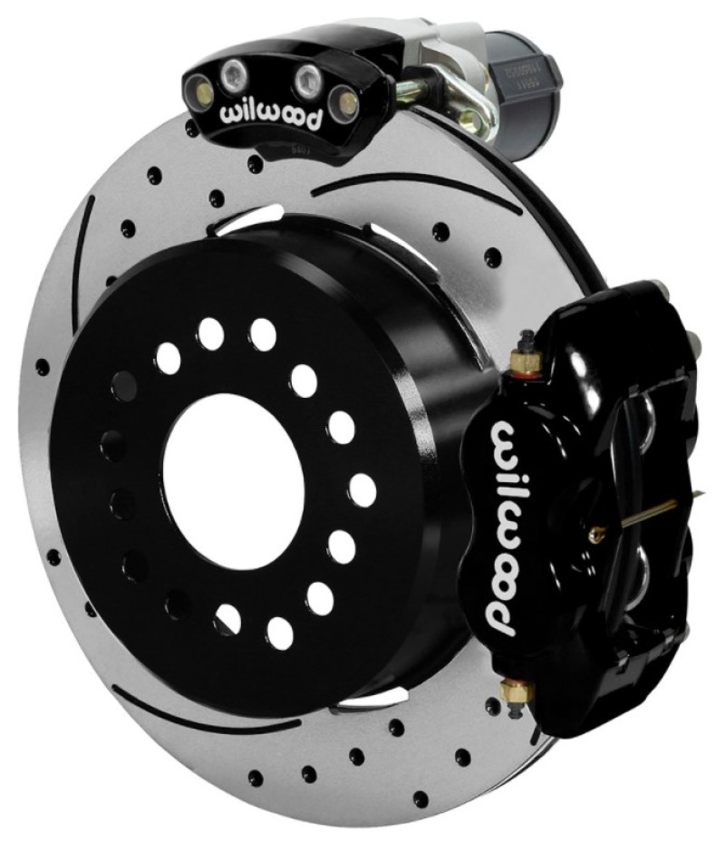 Wilwood Forged Dynalite Rear Electronic Parking Brake Kit - Black Powder Coat Caliper - D/S Rotor - 140-16130-D