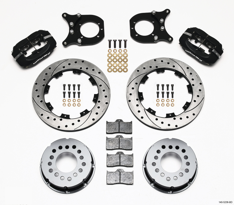 Wilwood Forged Dynalite P/S Rear Kit Drilled Rotor Chev 12 Bolt w/Clip Eliminator - 140-5236-BD