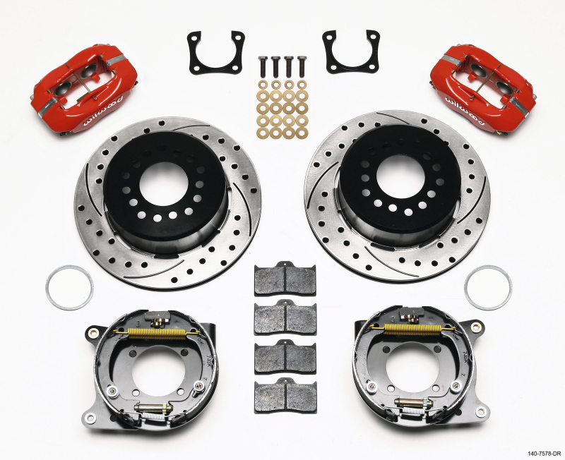 Wilwood Forged Dynalite P/S Park Brake Kit Drilled Red Chevy 12 Bolt-Spec 3.15in Brng - 140-7578-DR