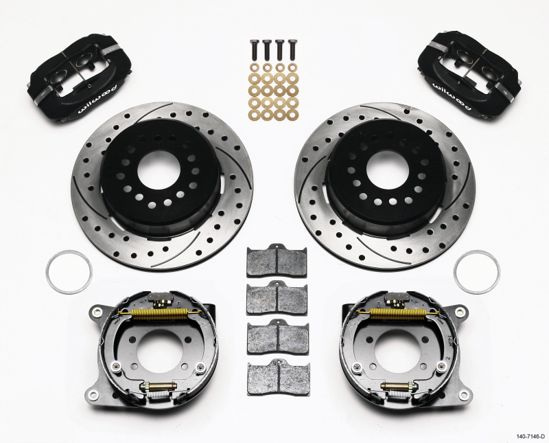 Wilwood Forged Dynalite P/S Park Brake Kit Drilled Ford 8.8 w/2.5in Offset-5 Lug - 140-7146-D