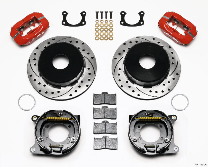 Wilwood Forged Dynalite P/S Park Brake Kit Drilled Red Big Ford New 2.50in Offset Currie Blank - 140-7150-DR