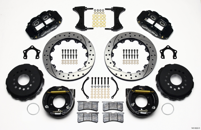Wilwood Narrow Superlite 4R Rear P-Brk Kit 12.88in Drilled Mopar/Dana 2.36in Off w/Snap Ring Brng - 140-9222-D