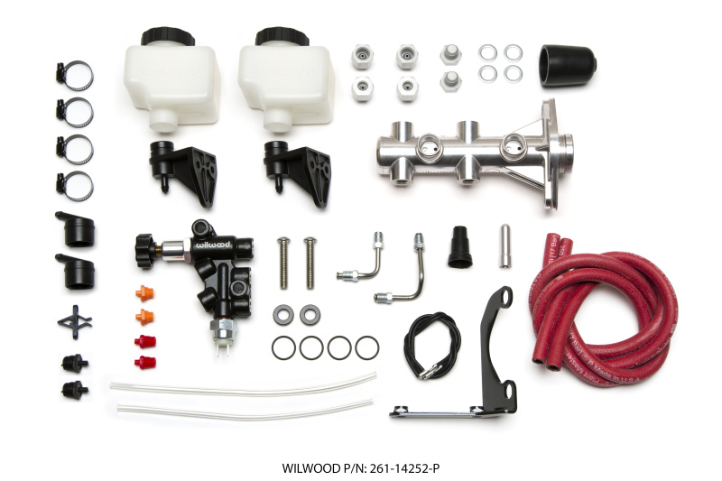 Wilwood Tandem Remote M/C Kit w L/H Brkt & Prop Valve - 1 1/8in Bore Ball Burnished - 261-14252-P