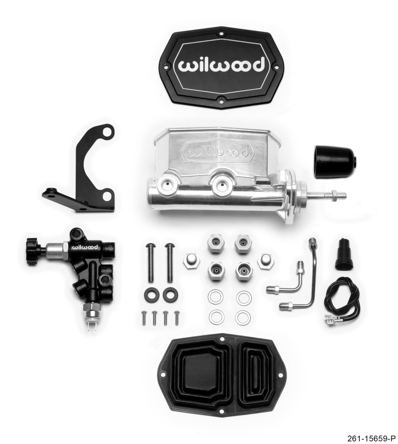 Wilwood Compact Tandem M/C - 7/8in Bore w/RH Bracket and Valve (Pushrod) - Ball Burnished - 261-15659-P