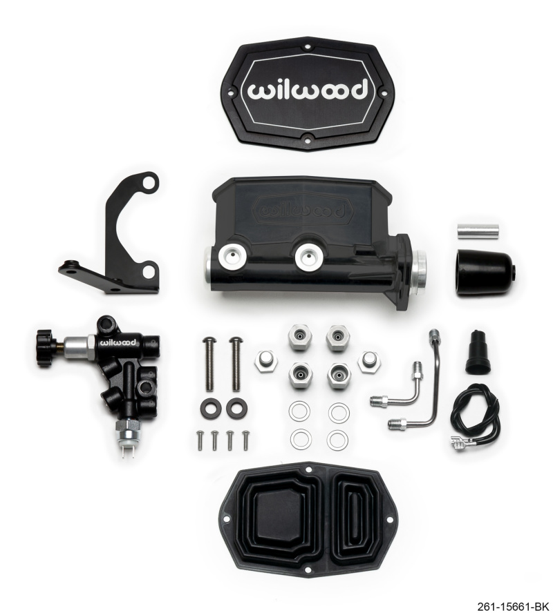 Wilwood Compact Tandem M/C - 1in Bore w/RH Bracket and Valve - Black - 261-15661-BK