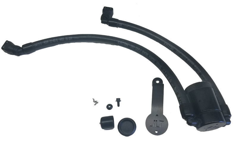 J&amp;L 2018-2022 Ford Mustang GT Driver Side Oil Separator 3.0 - Black Anodized - 3024D-B