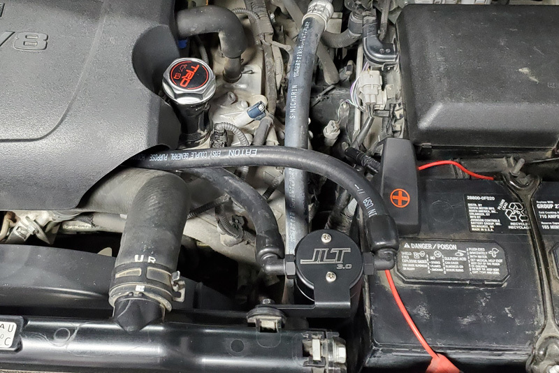 J&amp;L 07-21 Toyota Tundra 5.7L Driver Side Oil Separator 3.0 - Black Anodized - 3105D-B